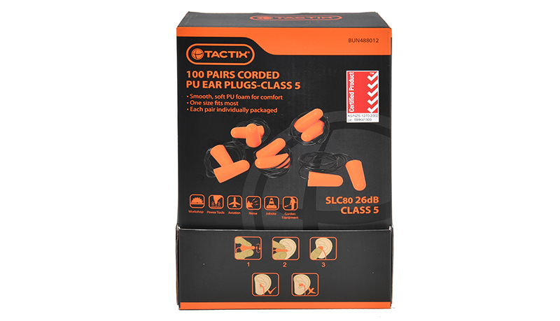 Tactix 100 Pairs Corded PU Ear Plugs Class 5